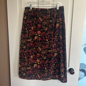 Christopher & Banks Black Midi Skirt with Red & Gold Floral Motif